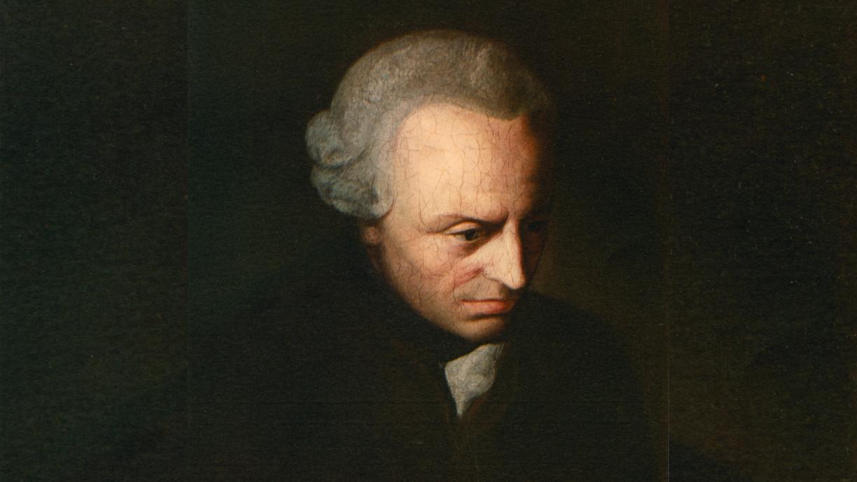 Kuvassa Immanuel Kant tummalla taustalla.
